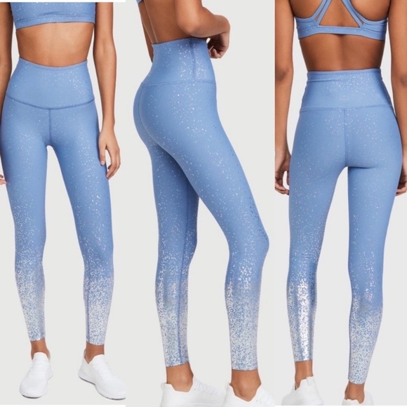 Beyond Yoga Pants - Beyond Yoga Serene Blue Silver Ombre Metallic Alloy High Waist Leggings S EUC